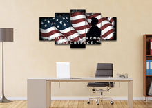Load image into Gallery viewer, Courage Strength Sacrifice American Flag Wall Art set of 5 office Canvas