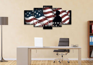 Courage Strength Sacrifice American Flag Wall Art set of 5 office Canvas