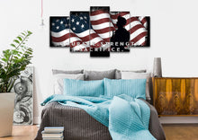 Load image into Gallery viewer, Courage Strength Sacrifice American Flag Wall Art 5 panel bedroom Canvas