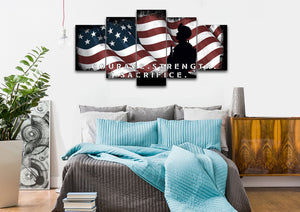 Courage Strength Sacrifice American Flag Wall Art 5 panel bedroom Canvas