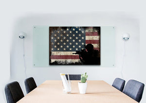 Soldier Ready to Protect the American Flag Multi Panel Canvas Wall Art Painting Decor