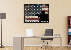 Proud Military Family with American Flag Patriotic Wall Art Canvas