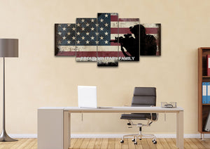 Proud Military Family with American Flag Patriotic Wall Art office Canvas
