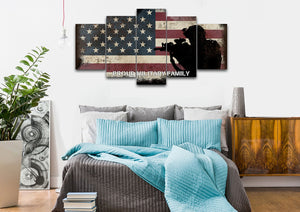 Proud Military Family with American Flag Patriotic Wall Art bedroom Canvas