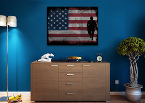 Walking Soldier with Rustic American Flag Wall Art Canvas
