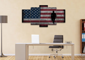 Walking Soldier with Rustic American Flag Wall Art set of 5 office Canvas
