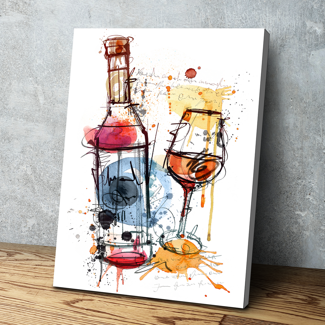 Kitchen Wall Art | Kitchen Canvas Wall Art | Kitchen Prints | Kitchen Artwork | Wine Bottle Glass