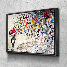 Load image into Gallery viewer, Banksy Prints | Banksy Canvas Art | Banksy Prints for Sale | Banksy Butterflies Girl Shot Reproduction