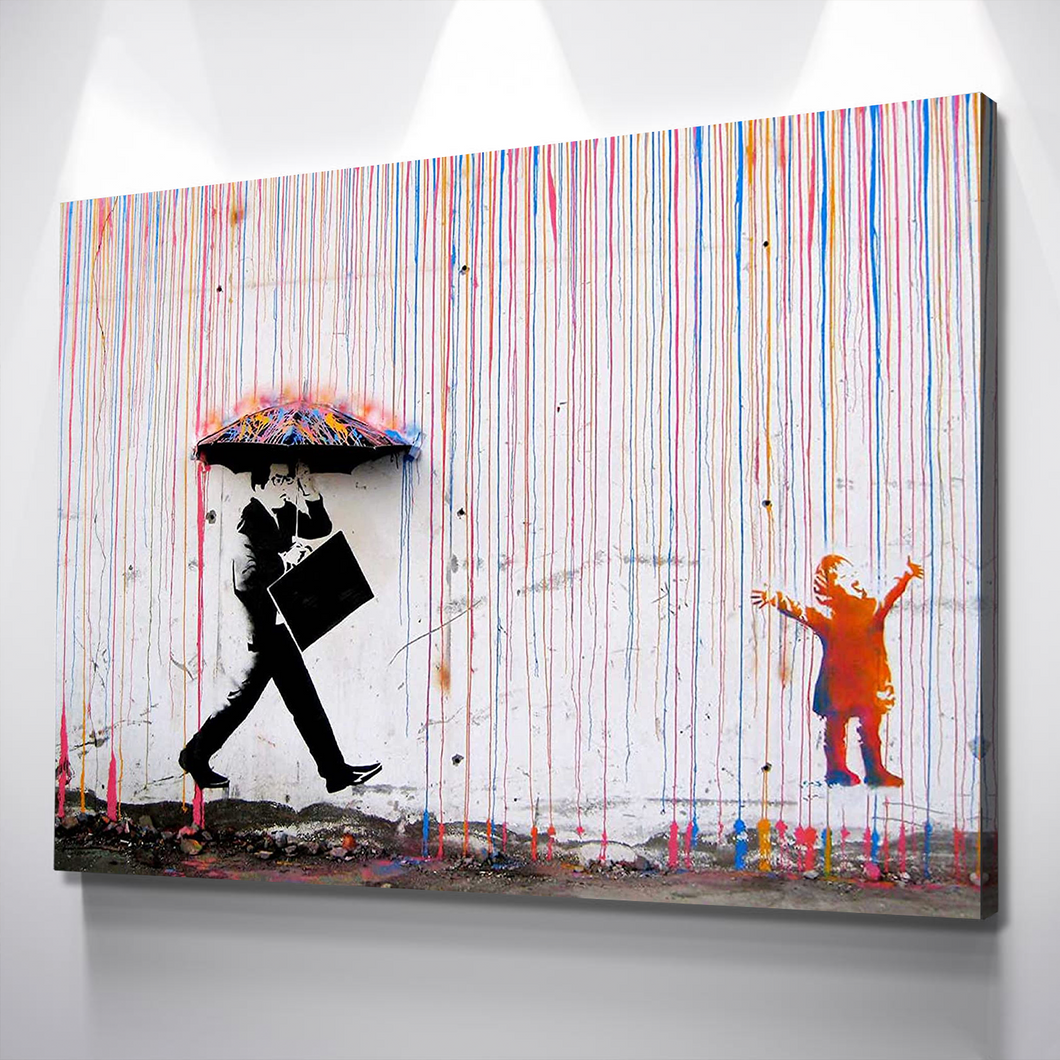 Banksy Prints | Banksy Canvas Art | Banksy Prints for Sale | Banksy Colored Rain Reproduction
