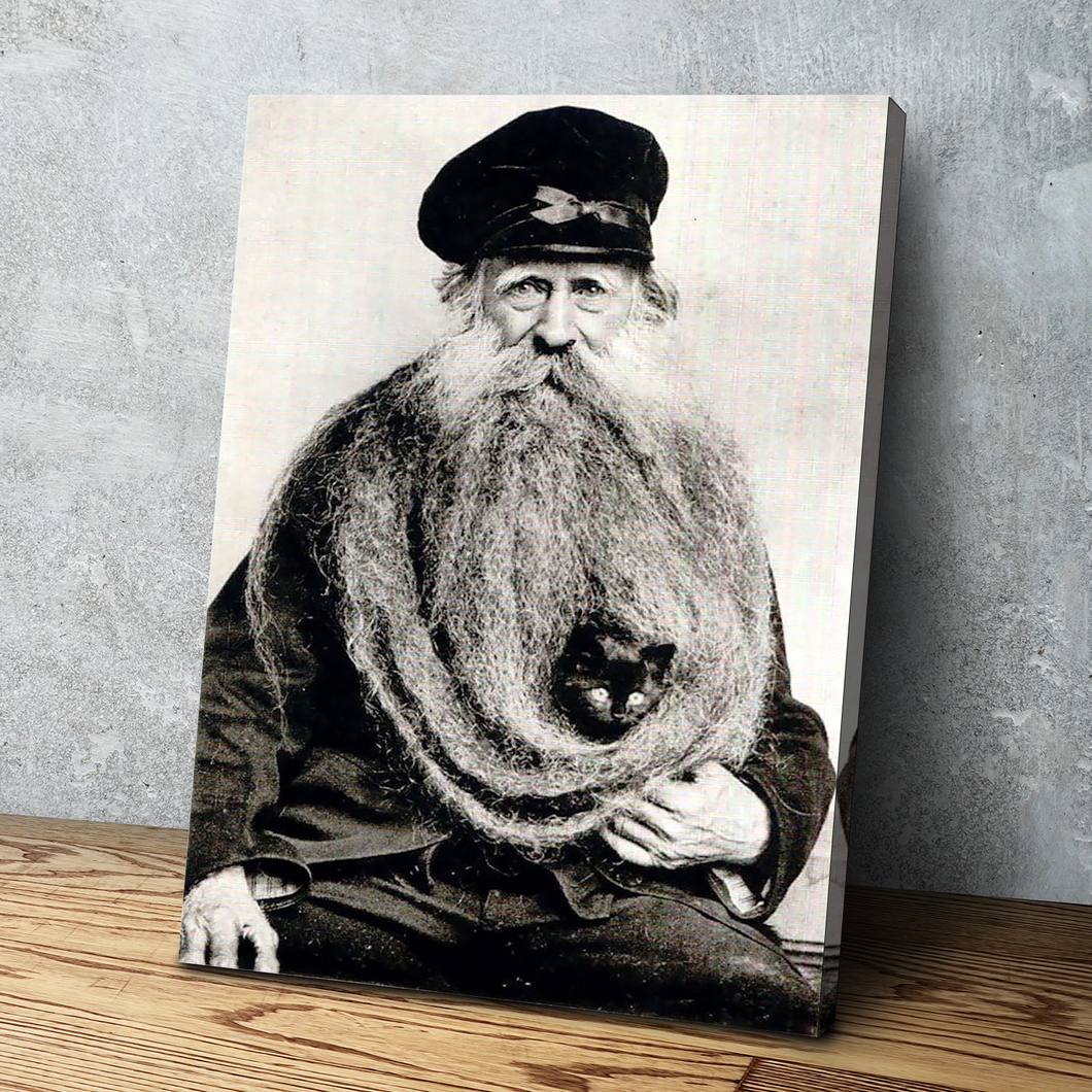 Louis Coulon and His 11-Foot Beard As a Nest for His Cats Vintage Poster Canvas Wall Art Décor Gift
