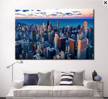 Load image into Gallery viewer, Chicago Skyline on Canvas, Large Wall Art, Chicago Print, Chicago art, Chicago Photo, Chicago Canvas, Panoramic, Chicago Sunset Poster