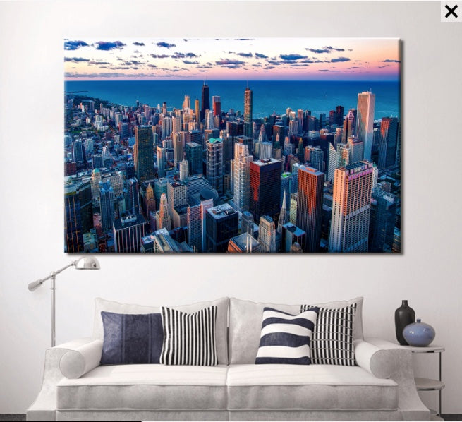 Chicago Skyline on Canvas, Large Wall Art, Chicago Print, Chicago art, Chicago Photo, Chicago Canvas, Panoramic, Chicago Sunset Poster