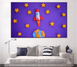 Kids Wall Decor | Kids Wall Art | Clay Rocket Launch