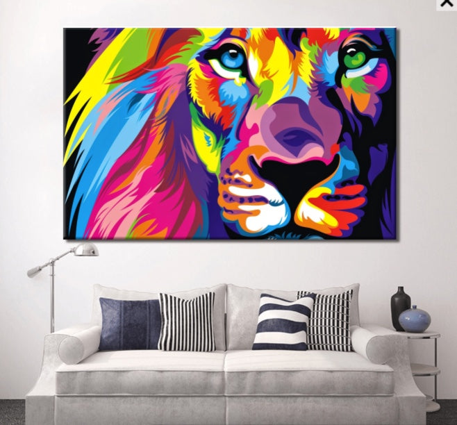 Abstract Colorful Lion Canvas Wall Art Set