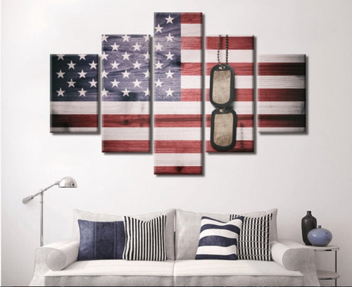 American Flag with Dog Tags - Army Rangers- Military Art- Patriotic Wall Art- Navy Seals- Army Wall Decor- US Marines- Home Canvas