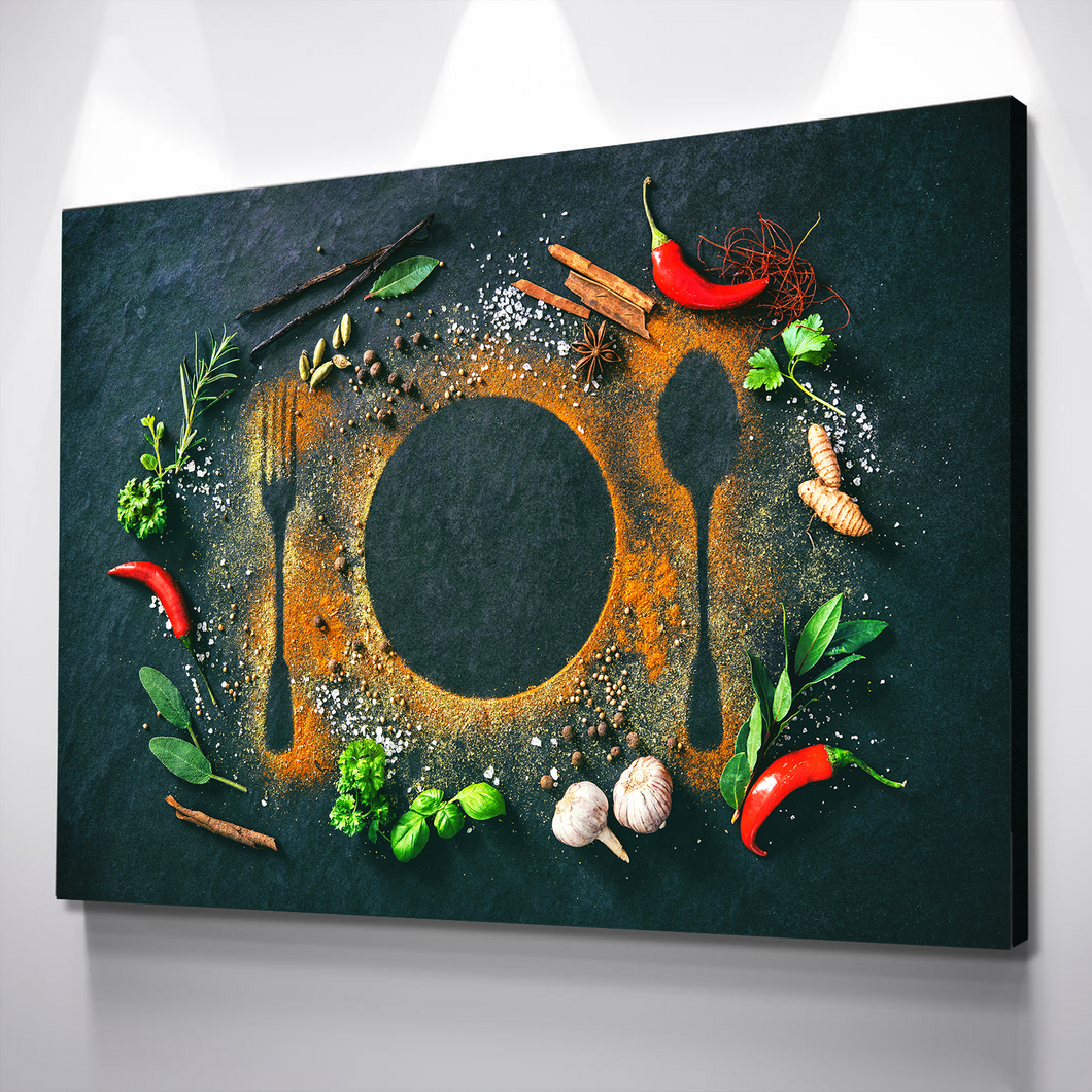 Kitchen Wall Art | Kitchen Canvas Wall Art | Kitchen Prints | Kitchen Artwork | Fork Spoon Herb Spices