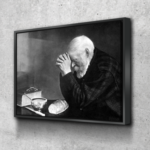 Eric Enstrom "Grace" 1918 Reproduction Digital Print In Black and White Man Praying Over Bread Art Print Portrait Vintage Poster Canvas Wall Art Décor Gift