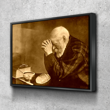 Load image into Gallery viewer, Eric Enstrom &quot;Grace&quot; 1918 Reproduction Digital Print Man Praying Over Bread Sepia tone created by AIArt Print Portrait Vintage Poster Canvas Wall Art Décor Gift