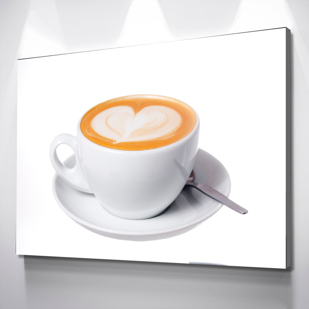 Kitchen Wall Art | Kitchen Canvas Wall Art | Kitchen Prints | Kitchen Artwork | Latte Cup with Heart Design