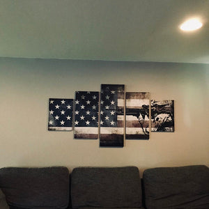 American Flag Decor | American Flag Art | Canvas Wall Art Poster Print | Rustic American Flag with Soldiers