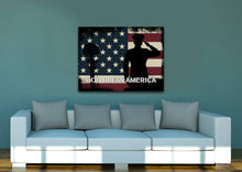 Load image into Gallery viewer, God Bless America Quote on American Flag with Soldiers  - Army Rangers- Military Art- Navy Seals- Army Wall Decor- US Marines-