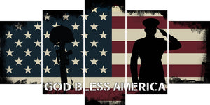 God Bless America Quote on American Flag with Soldiers  - Army Rangers- Military Art- Navy Seals- Army Wall Decor- US Marines-