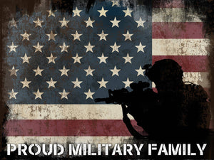 Proud Military Family Quote on American Flag with Soldiers  - Army Rangers- Military Art- Navy Seals- Army Wall Decor- US Marines-