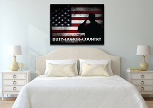 Duty Honor Country Quote on American Flag with Soldiers  - Army Rangers- Military Art- Navy Seals- Army Wall Decor- US Marines-