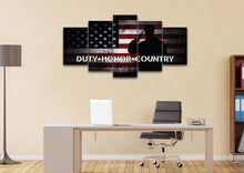 Load image into Gallery viewer, Duty Honor Country Quote on American Flag with Soldiers  - Army Rangers- Military Art- Navy Seals- Army Wall Decor- US Marines-