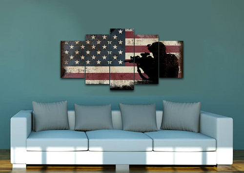 Rustic American Flag with Soldiers #3 - Army Rangers- Military Art- Patriotic Wall Art- Navy Seals- Army Wall Decor- US Marines- Canvas