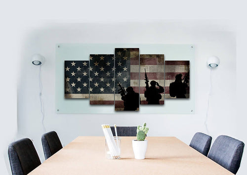 Rustic American Flag with Soldiers #2 - Army Rangers- Military Art- Patriotic Wall Art- Navy Seals- Army Wall Decor- US Marines