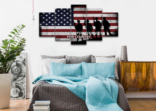 Honor Courage Country Quote on American Flag with Soldiers  - Army Rangers- Military Art- Navy Seals- Army Wall Decor- US Marines-
