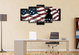 Courage Strength Sacrifice Quote on American Flag with Soldiers  - Army Rangers- Military Art- Navy Seals- Army Wall Decor- US Marines-