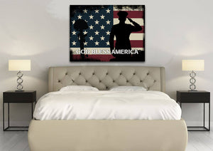 God Bless America Quote on American Flag with Soldiers  - Army Rangers- Military Art- Navy Seals- Army Wall Decor- US Marines-