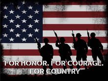 Load image into Gallery viewer, Honor Courage Country Quote on American Flag with Soldiers  - Army Rangers- Military Art- Navy Seals- Army Wall Decor- US Marines-