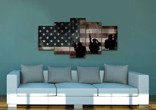 Load image into Gallery viewer, Rustic American Flag with Soldiers #2 - Army Rangers- Military Art- Patriotic Wall Art- Navy Seals- Army Wall Decor- US Marines