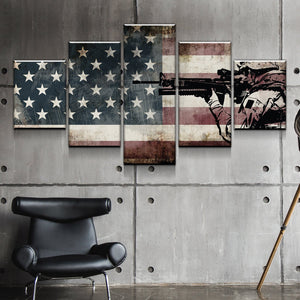American Flag Decor | American Flag Art | Canvas Wall Art Poster Print | Rustic American Flag with Soldiers