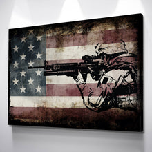 Load image into Gallery viewer, American Flag Decor | American Flag Art | Canvas Wall Art Poster Print | Rustic American Flag with Soldiers