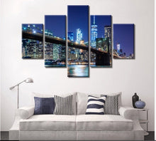 Load image into Gallery viewer, CANVAS New York City NYC Skyline NIGHT Brooklyn Bridge Tribute Lights Lower Manhattan Panoramic Photo Cityscape