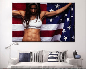 American Flag Female Athlete Six Pack - Army Rangers- Military Art- Patriotic Wall Art- Navy Seals- Army Wall Decor- US Marines- Home Canvas