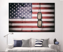 Load image into Gallery viewer, American Flag with Dog Tags - Army Rangers- Military Art- Patriotic Wall Art- Navy Seals- Army Wall Decor- US Marines- Home Canvas