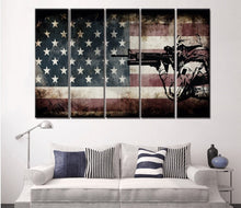 Load image into Gallery viewer, American Flag Decor | American Flag Art | Canvas Wall Art Poster Print | Rustic American Flag with Soldiers