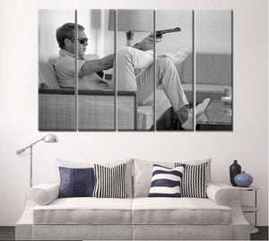 Steve Mcqueen Takes Aim - Canvas Wall Art Ready to Hang Poster