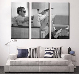 Steve Mcqueen Takes Aim - Canvas Wall Art Ready to Hang Poster
