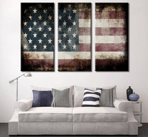 American Flag Decor | American Flag Art | Canvas Wall Art Poster Print | Rustic American Flag