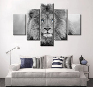 Lion Wall Art | Lion Canvas | Living Room Bedroom Canvas Wall Art Set | Black and White Blue Eyed Lion