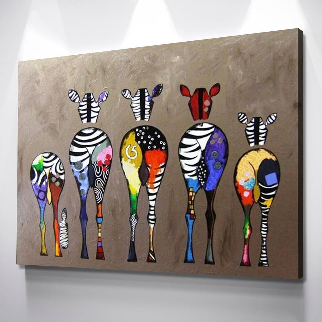 Zebra Abstract Colorful - Canvas Wall Art Framed Print - Various Sizes