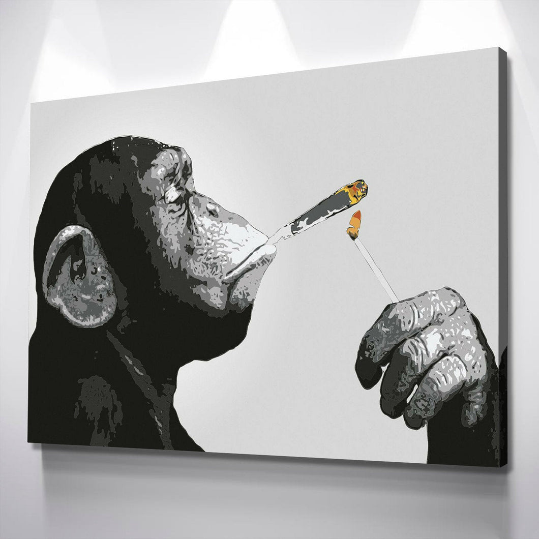 Monkey Chimp Smoking Spliff Canvas Wall Art Print Poster Ready to Hang Canvas