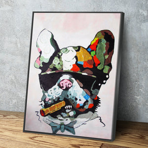 French Bulldog Smoking Abstract Canvas Wall Art Framed Print Poster - Various Sizes
