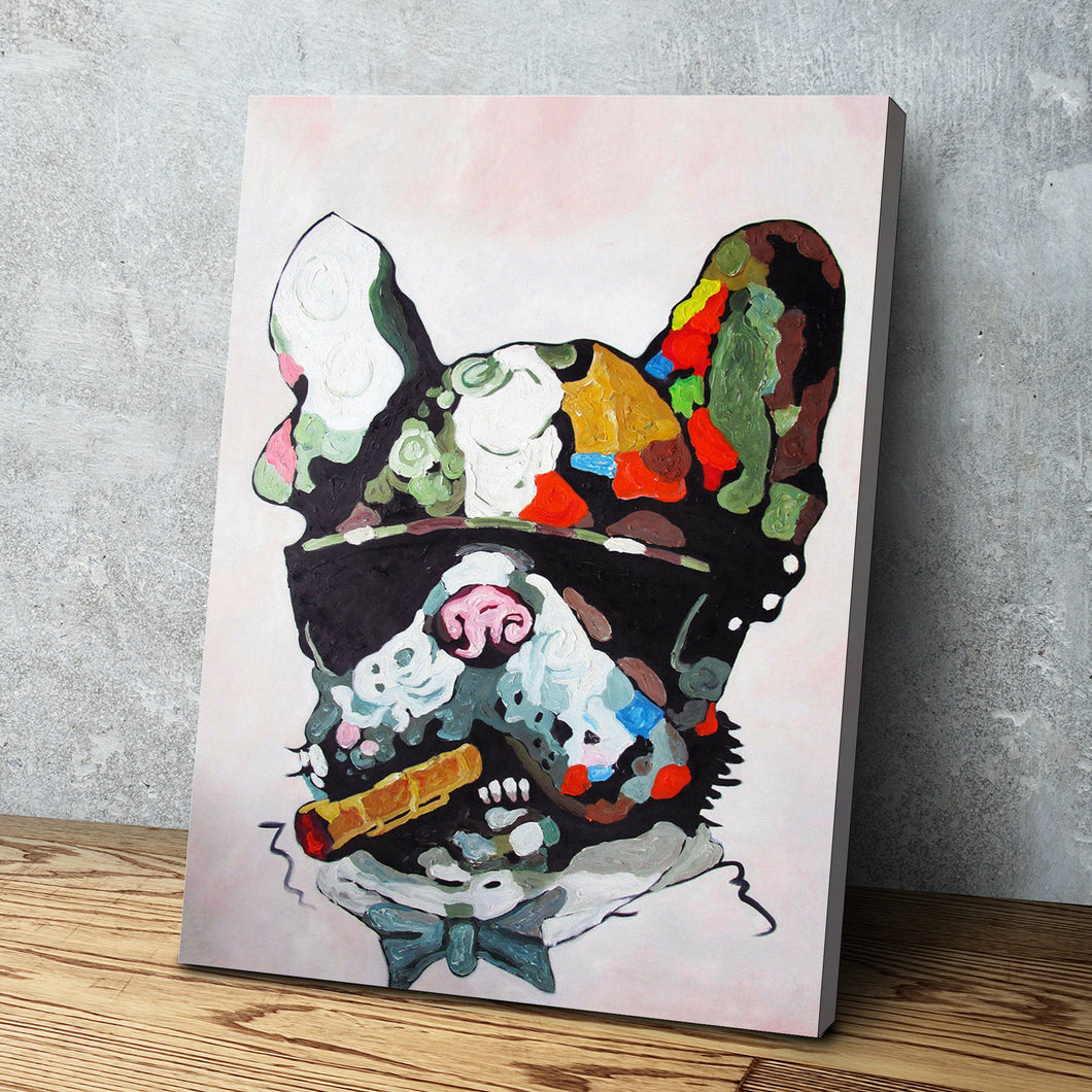 French Bulldog Smoking Abstract Canvas Wall Art Framed Print Poster - Various Sizes